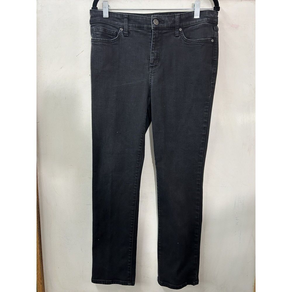 St Johns Bay Jeans Womens Size 8 Straight Leg Slim Mid Rise Black Stretch‎